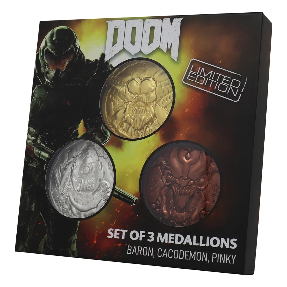 Collection de 3 médaillons Doom 5e anniversaire en édition limitée DUST! - Exclusivité Zavvi Image 1