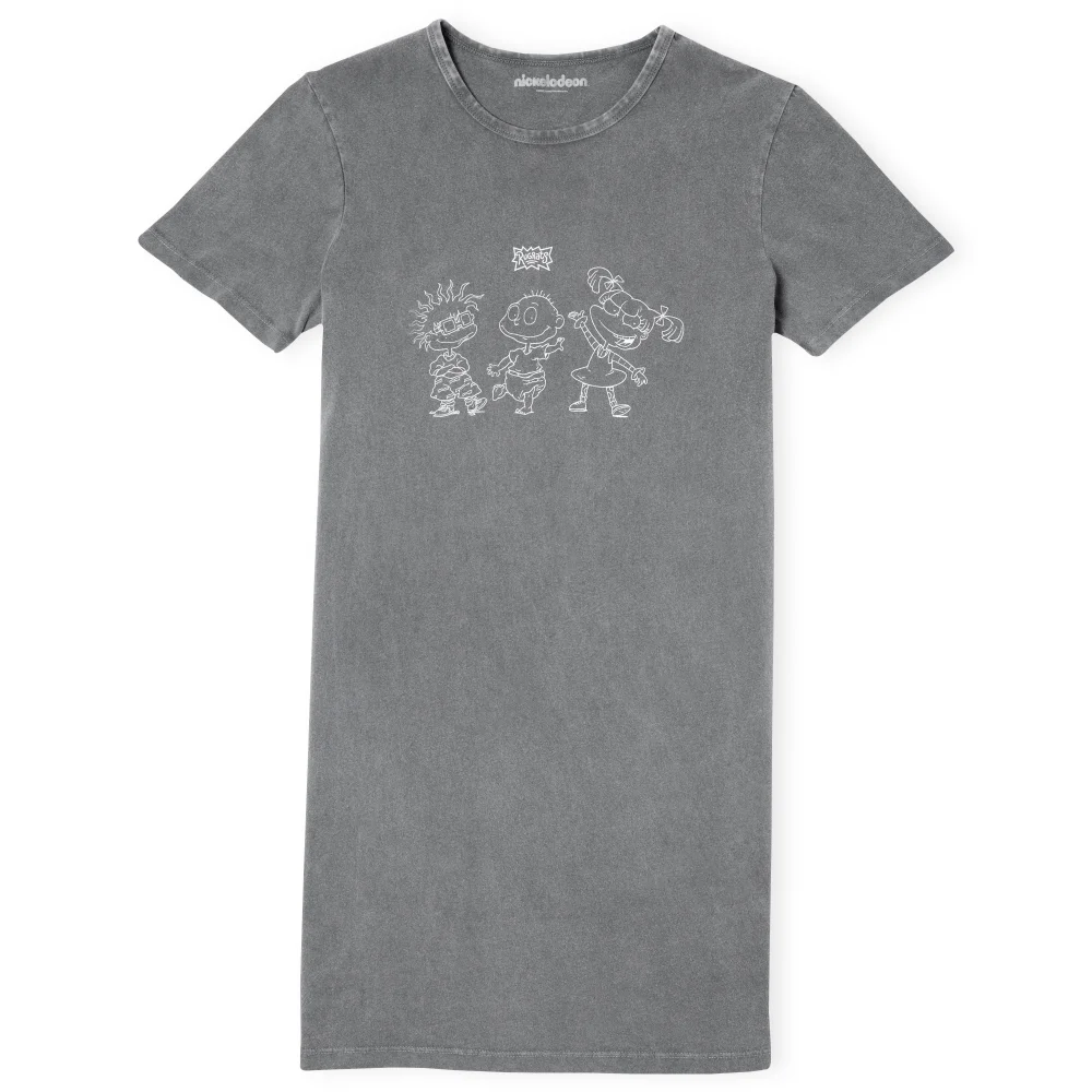 Rugrats Women's T-Shirt Dress - Black Acid Wash - M Image 1