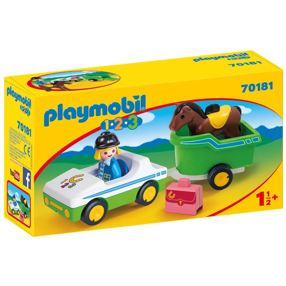 Playmobil 1.2.3 Car with Horse Trailer for Children 18 Months+ (70181) Image 1
