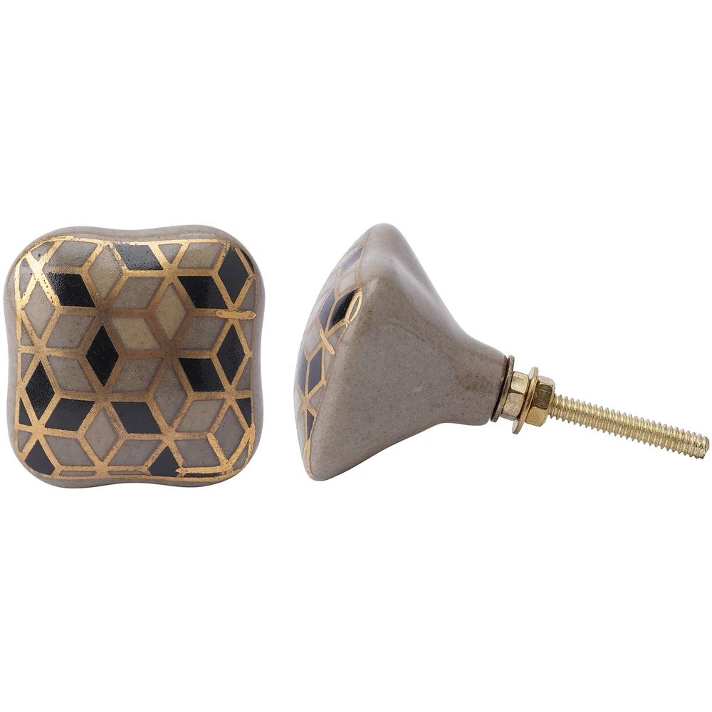 Black and Gold Ceramic Drawer Pull Image 1