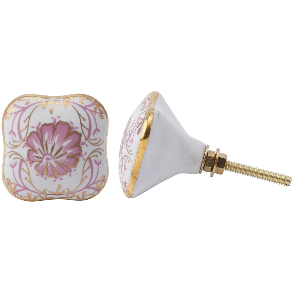 Pink Floral Ceramic Drawer Pull Image 1