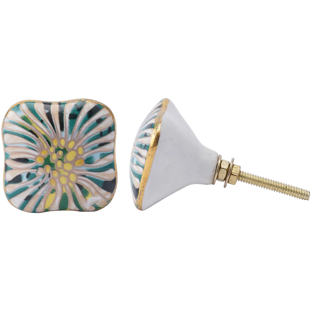 Green and Yellow Ceramic Drawer Pull Image 1