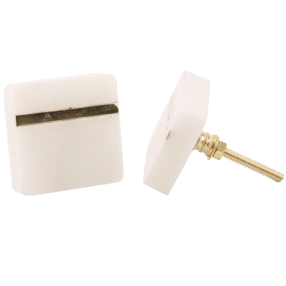 White Ceramic and Brass Drawer Pull Image 1