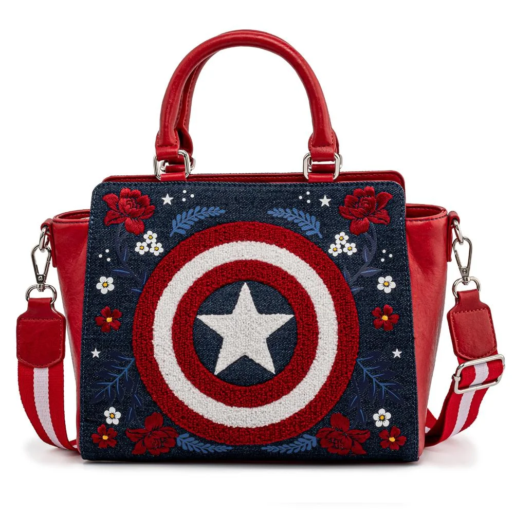 Loungefly Marvel Captain America 80th Anniversary Floral Sheild Cross Body Bag Image 1