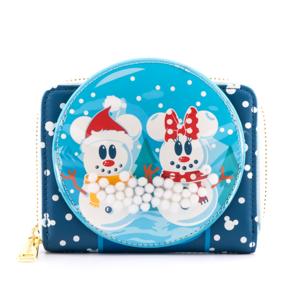 Loungefly Disney Snowman Mickey Minnie Snow Globe Zip Around Wallet Image 1
