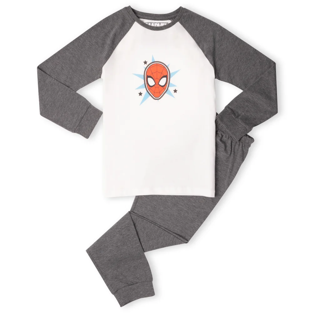 Marvel Spider-Man Face Kids' Pyjamas - White/Grey - 3-4 ans Image 1