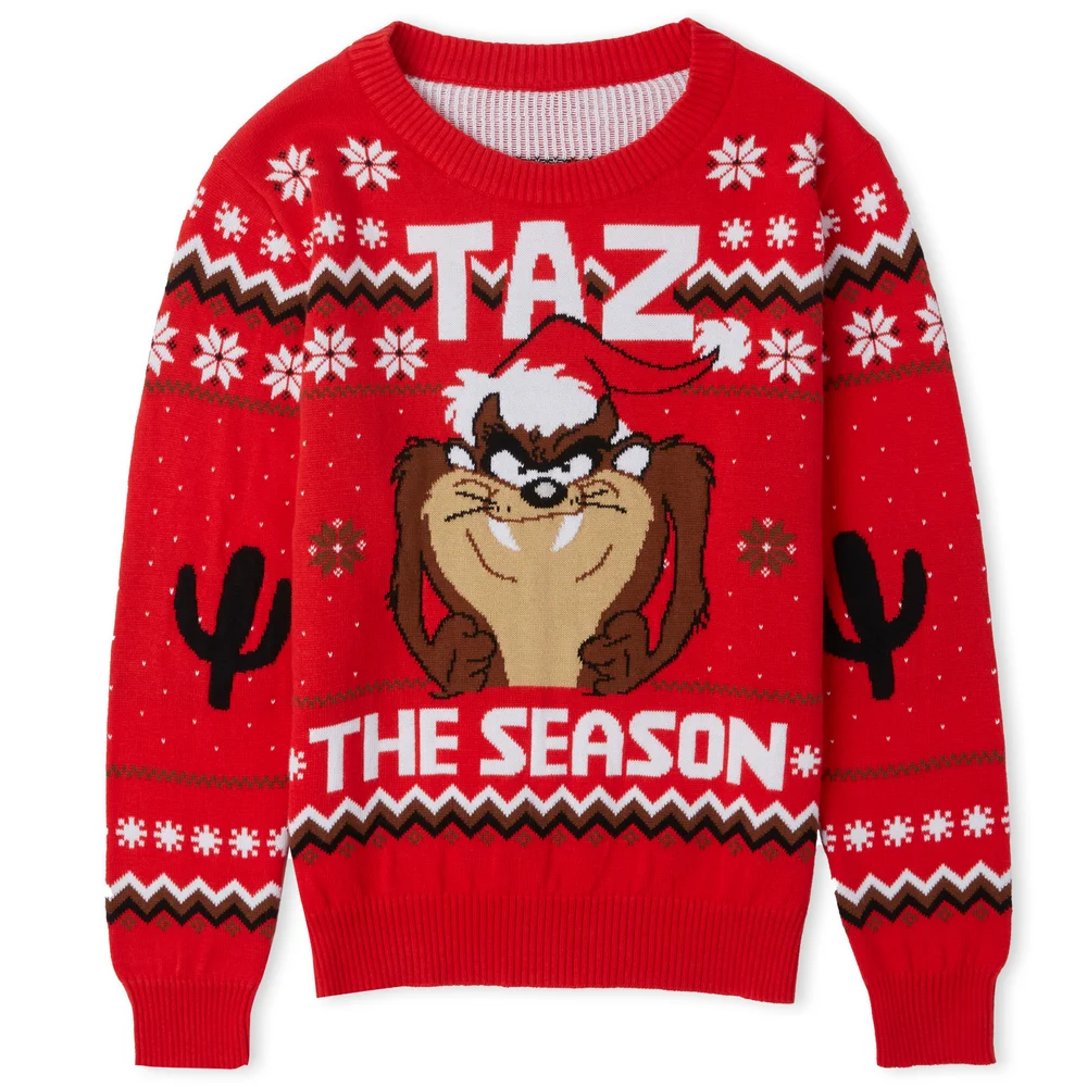 Taz the Season Christmas Kids Knitted Jumper Red - M Image 1