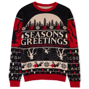 Pull de Noël Stranger Things Seasons Greeting - Noir