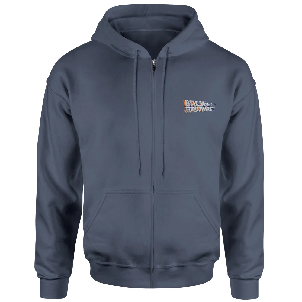 Back To The Future Logo Embroidered Unisex Zipped Hoodie - Navy - L Image 1