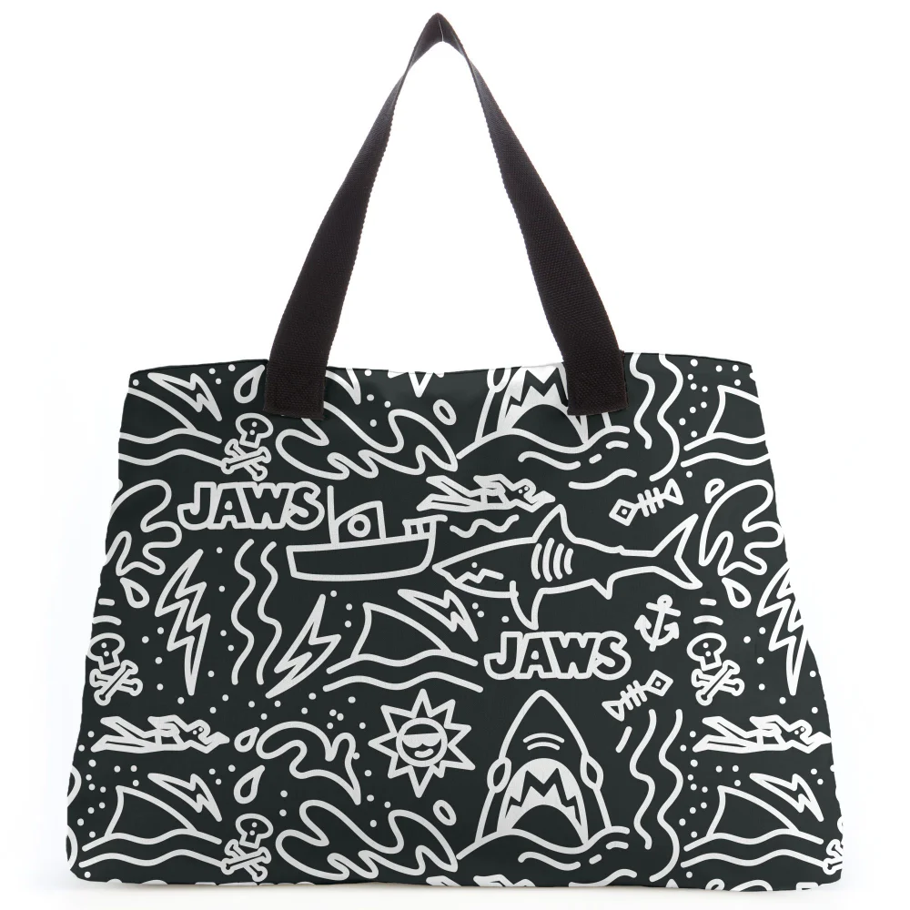 Jaws Black Doodle Tote Bag Image 1