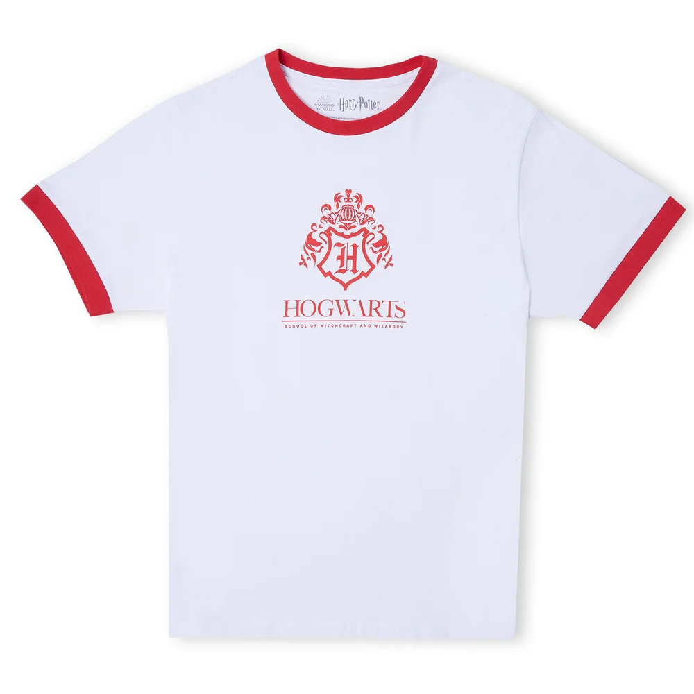 Harry Potter Hogwarts School Unisex Ringer T-Shirt - White / Red - S Image 1