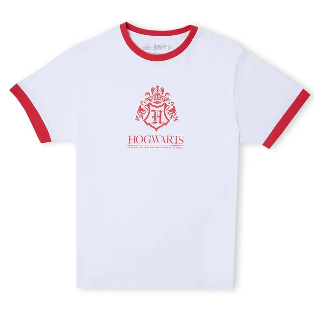 Harry Potter Hogwarts School Unisex Ringer T-Shirt - White / Red