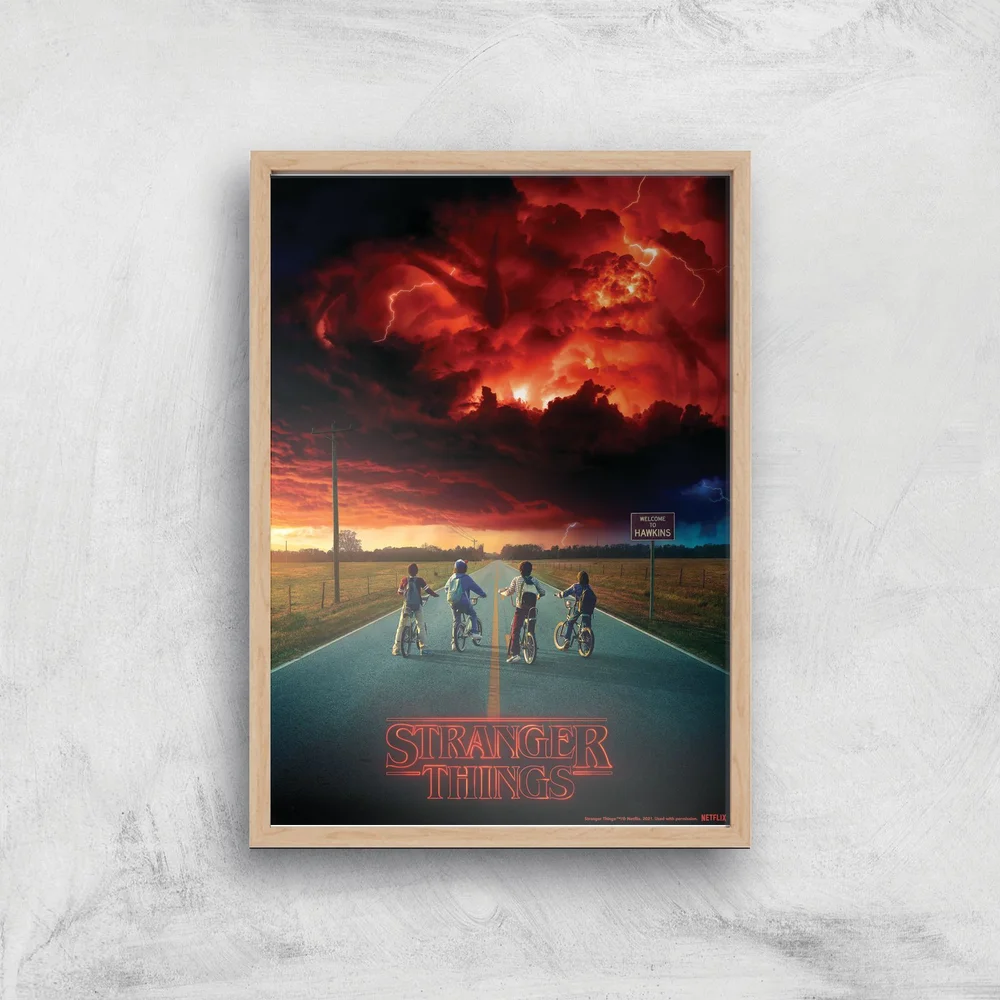 Stranger Things Welcome To Hawkins Giclee Art Print - A3 - Wooden Frame Image 1
