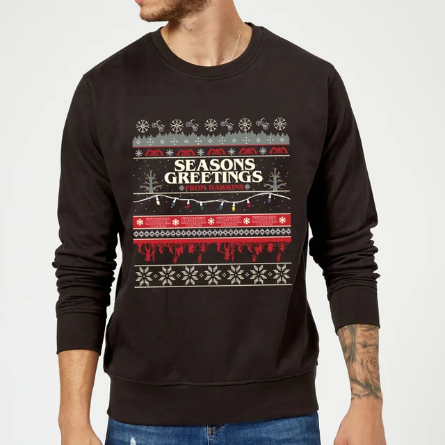 Stranger Things Hawkins Pull de Noël Unisexe - Noir