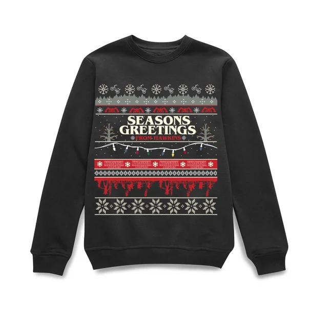 Stranger Things Hawkins Pull de Noël Unisexe - Noir