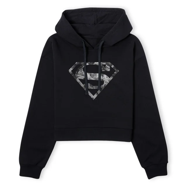 DC Originals Marble Superman Logo Women's Cropped Hoodie - Black