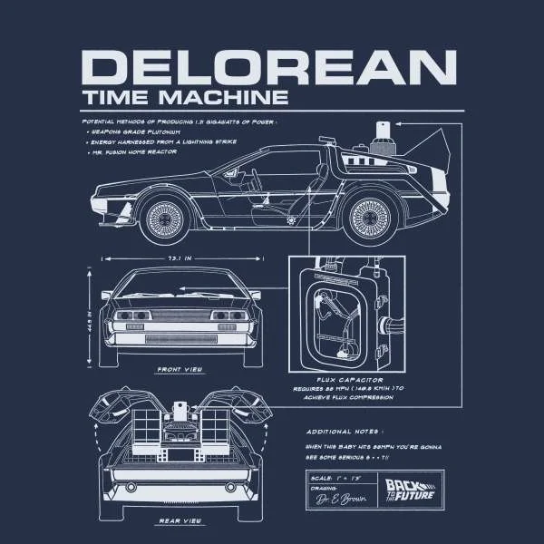 Back to the future Delorean Schematic Hoodie - Navy