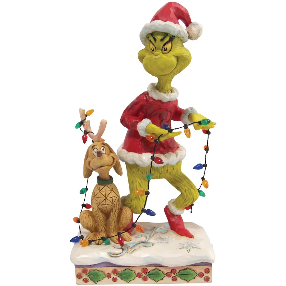 The Grinch Dr.Seuss by Jim Shore Grinch and Max Wrapped in Lights Figurine Image 1