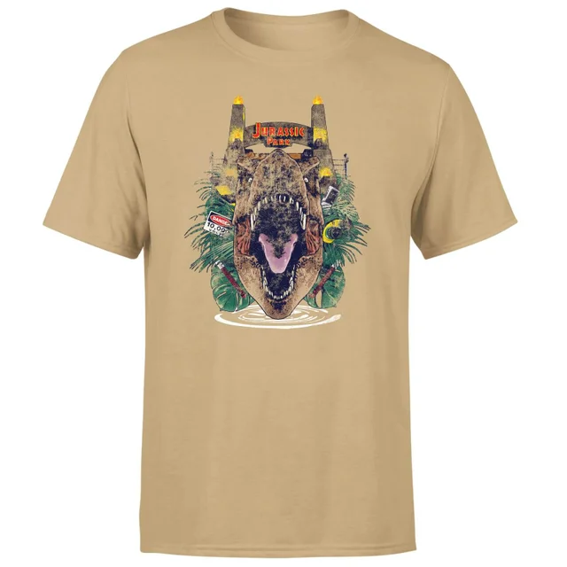 Jurassic Park T-Rex Break Out Unisex T-Shirt - Tan
