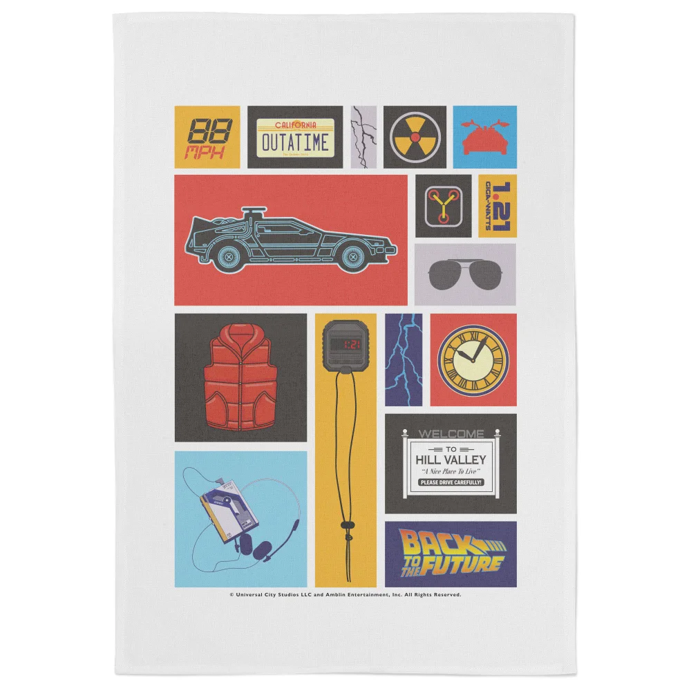 Back To The Future Icon Collage Tea Towel Image 1