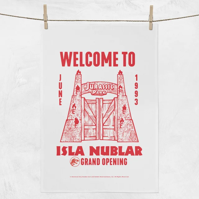Jurassic Park Welcome To Isla Nublar Tea Towel
