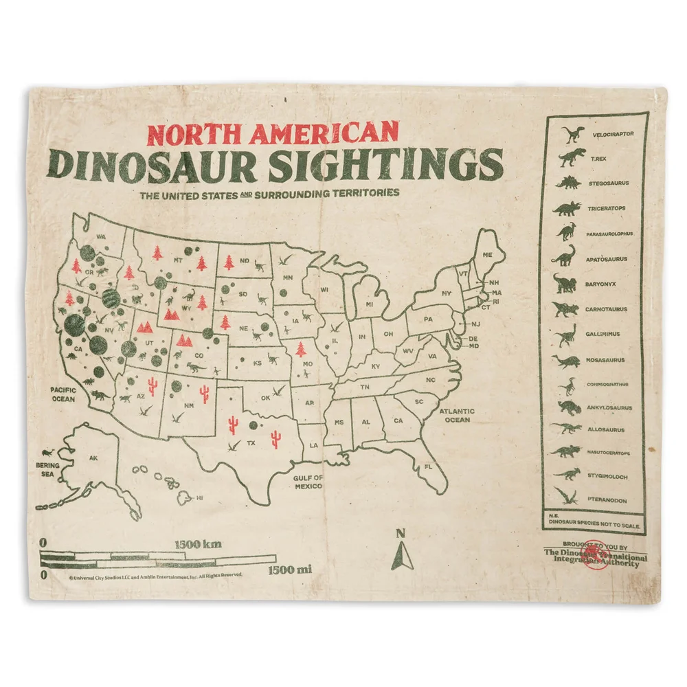 Jurassic World Dino Sightings Map Fleece Blanket - M Image 1