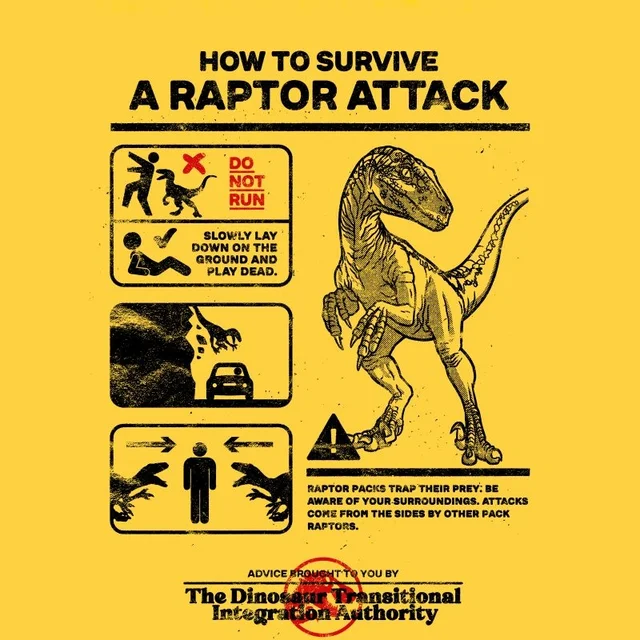 Jurassic World Raptor Attack Survival Guide Unisex T-Shirt - Yellow