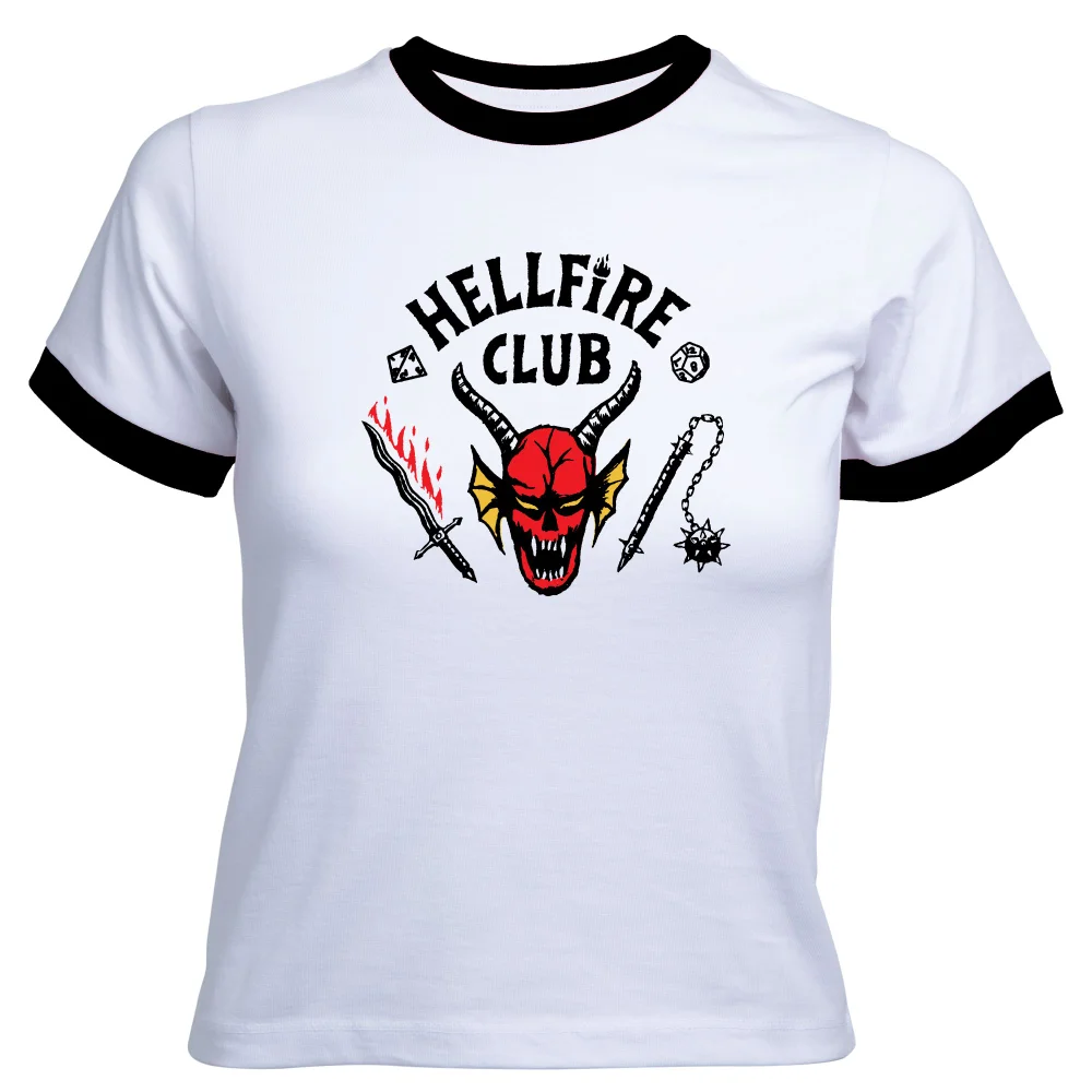 T-shirt Femme Stranger Things Hellfire Club Cropped - Noir & Blanc - L Image 1