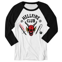 Stranger Things Hellfire Club Unisex Baseball Raglan Long Sleeve T-Shirt - White / Black