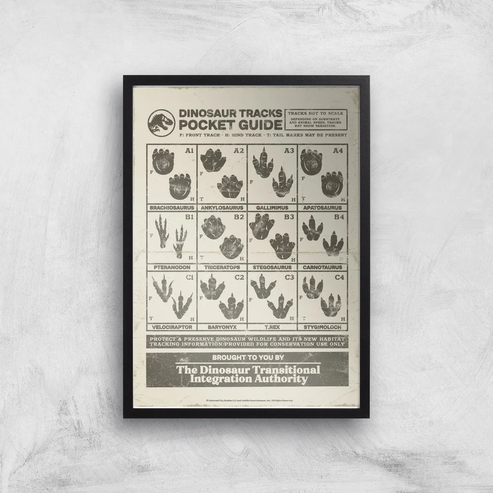 Jurassic World Dino Tracks Pocket Guide Giclee Art Print - A4 - Black Frame Image 1