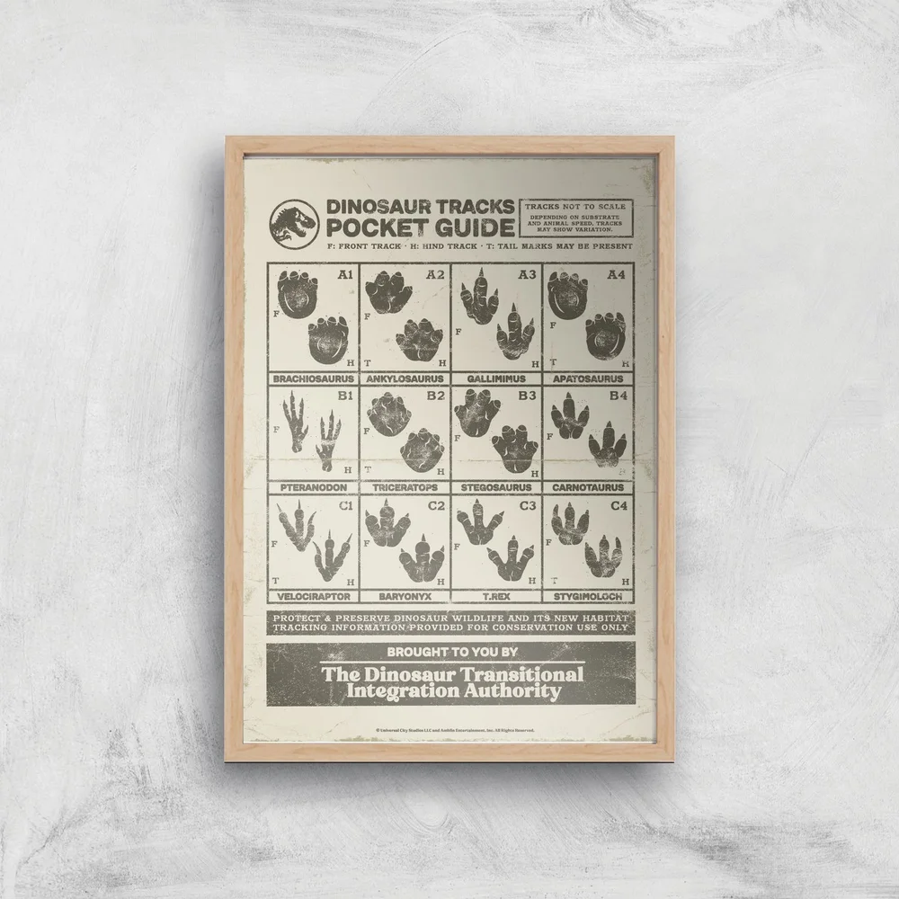 Jurassic World Dino Tracks Pocket Guide Giclee Art Print - A2 - Wooden Frame Image 1