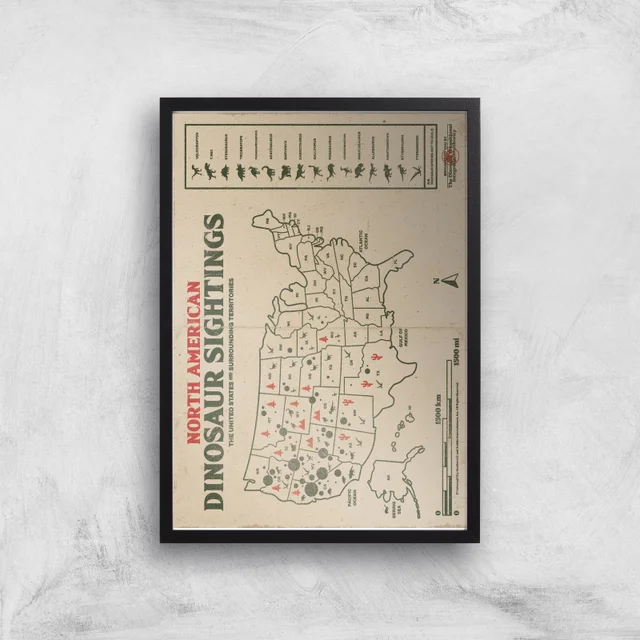 Jurassic World Dinosaur Sightings Map Giclee Art Print