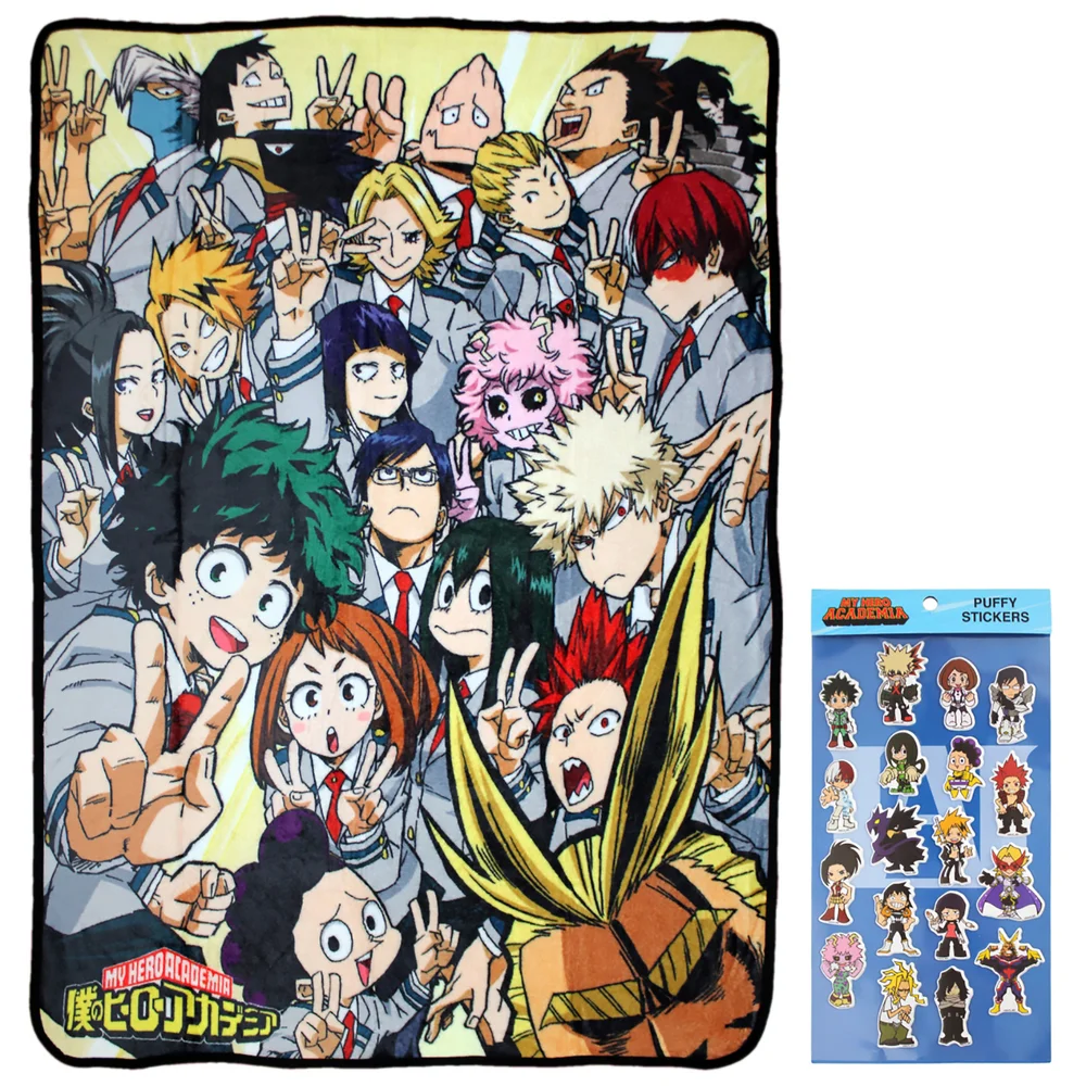 My Hero Academia Class 1-A Group Blanket with Chibi Puffy Sticker Sheet Image 1