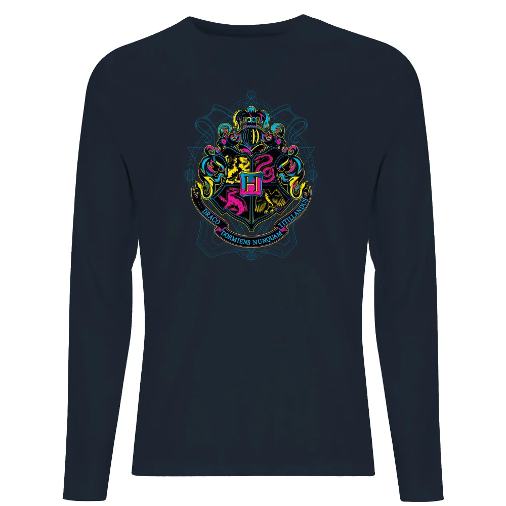 Harry Potter Hogwarts Neon Crest Men's Long Sleeve T-Shirt - Navy - S Image 1