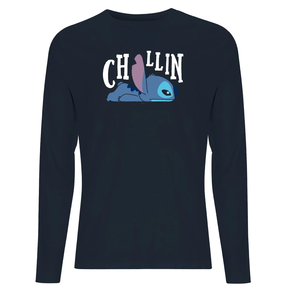 Disney Lilo And Stitch Chillin Men's Long Sleeve T-Shirt - Navy - S Image 1