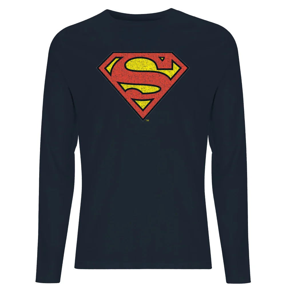 Superman Crackle Logo Men's Long Sleeve T-Shirt - Navy - S Image 1