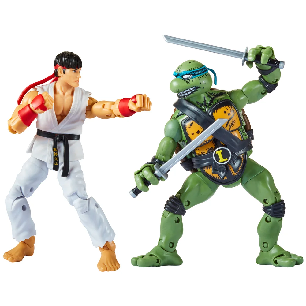 Playmates Teenage Mutant Ninja Turtles x Street Fighter Leonardo vs Ryu Action Figure 2 Pack Image 1
