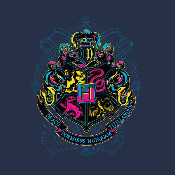 Harry Potter Hogwarts Neon Crest Hoodie - Navy