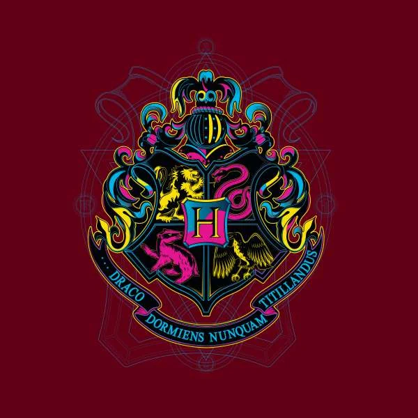 Harry Potter Hogwarts Neon Crest Hoodie - Burgundy
