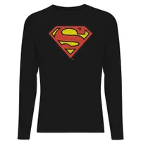 Official Superman Crackle Logo Men's Long Sleeve T-Shirt - Black - undefined undefined