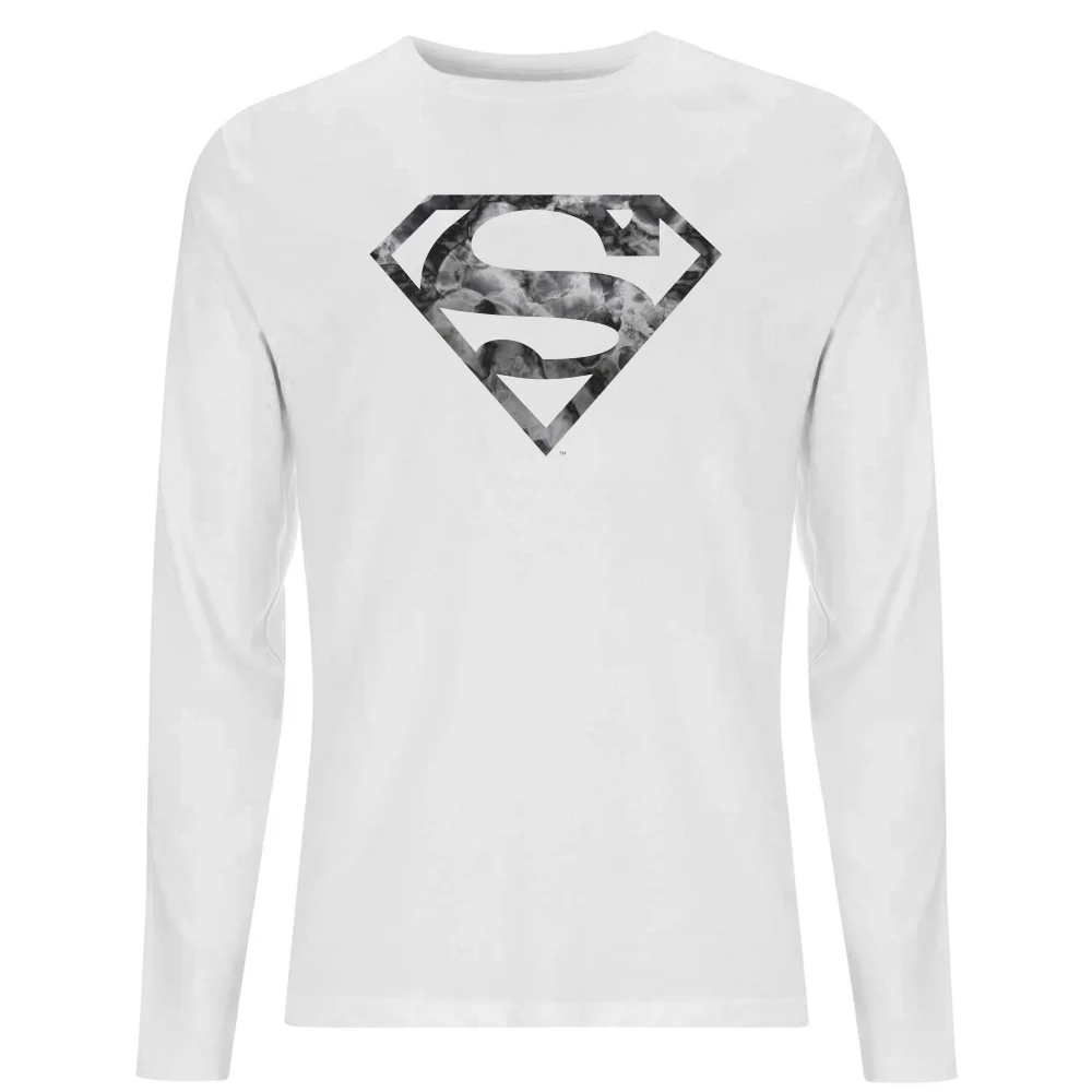 Marble Superman Logo Men's Long Sleeve T-Shirt - White - S Image 1