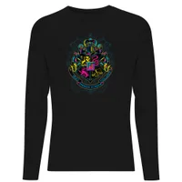 Harry Potter Hogwarts Neon Crest Men's Long Sleeve T-Shirt - Black