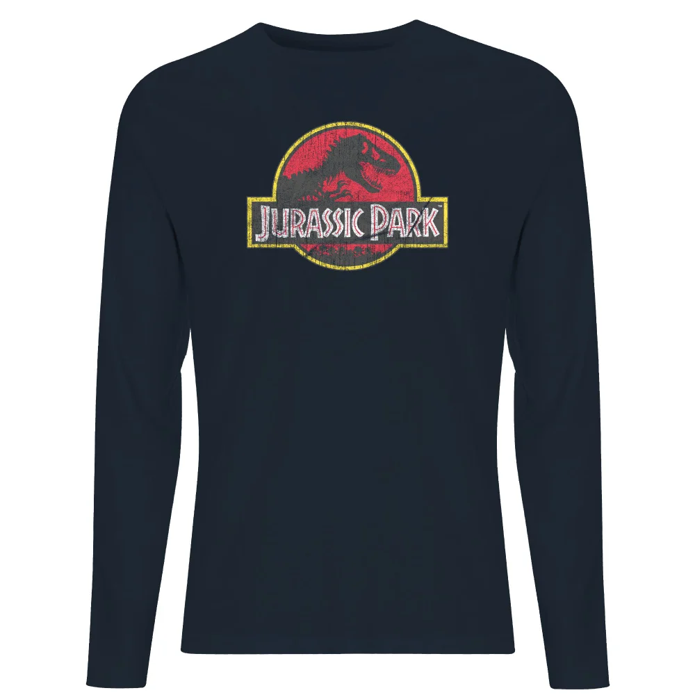 Jurassic Park Logo Vintage Men's Long Sleeve T-Shirt - Navy - S Image 1
