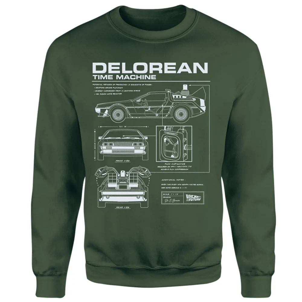 Back To The Future Delorean Schematic Sweatshirt - Green - XS Image 1