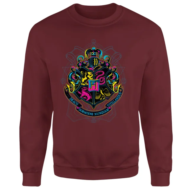 Harry Potter Hogwarts Neon Crest Sweatshirt - Burgundy