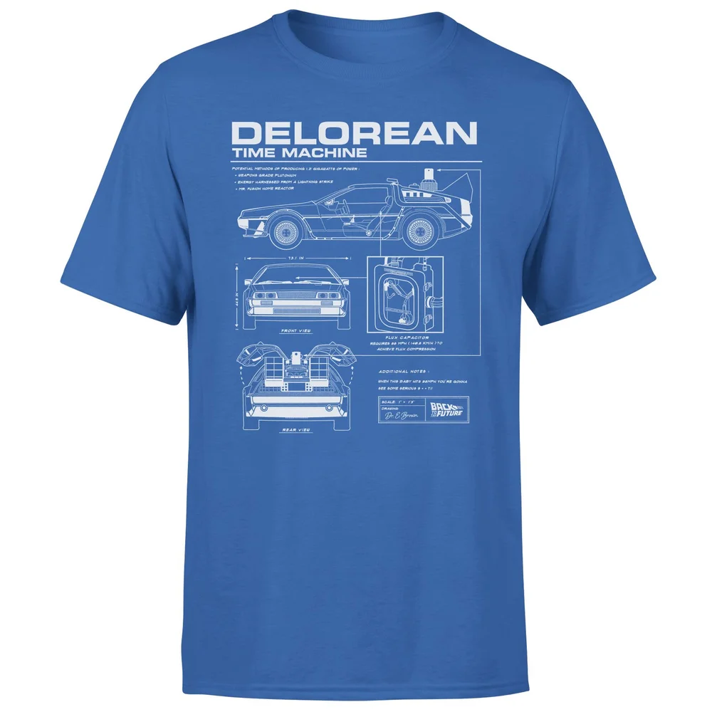 Back To The Future Delorean Schematic Men's T-Shirt - Blue - S Image 1