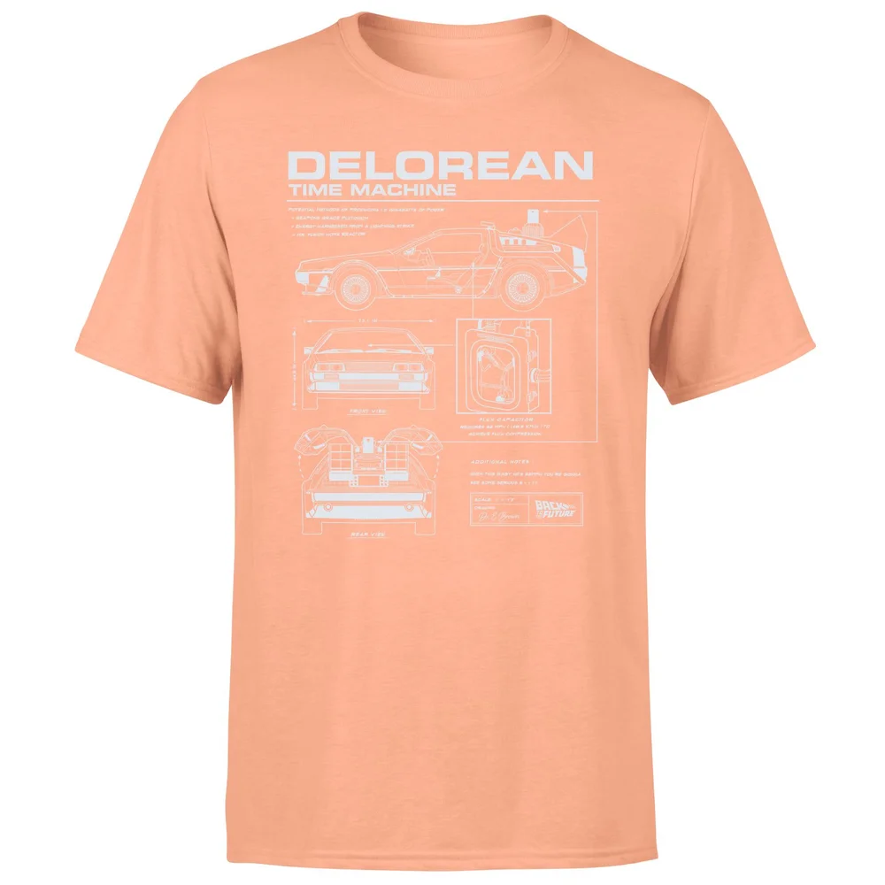Back To The Future Delorean Schematic Men's T-Shirt - Coral - XL Image 1