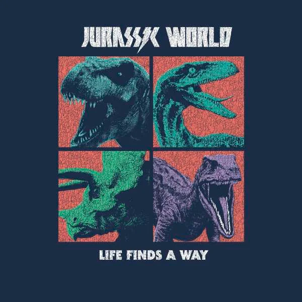 Jurassic Park World Four Colour Faces Men's T-Shirt - Navy
