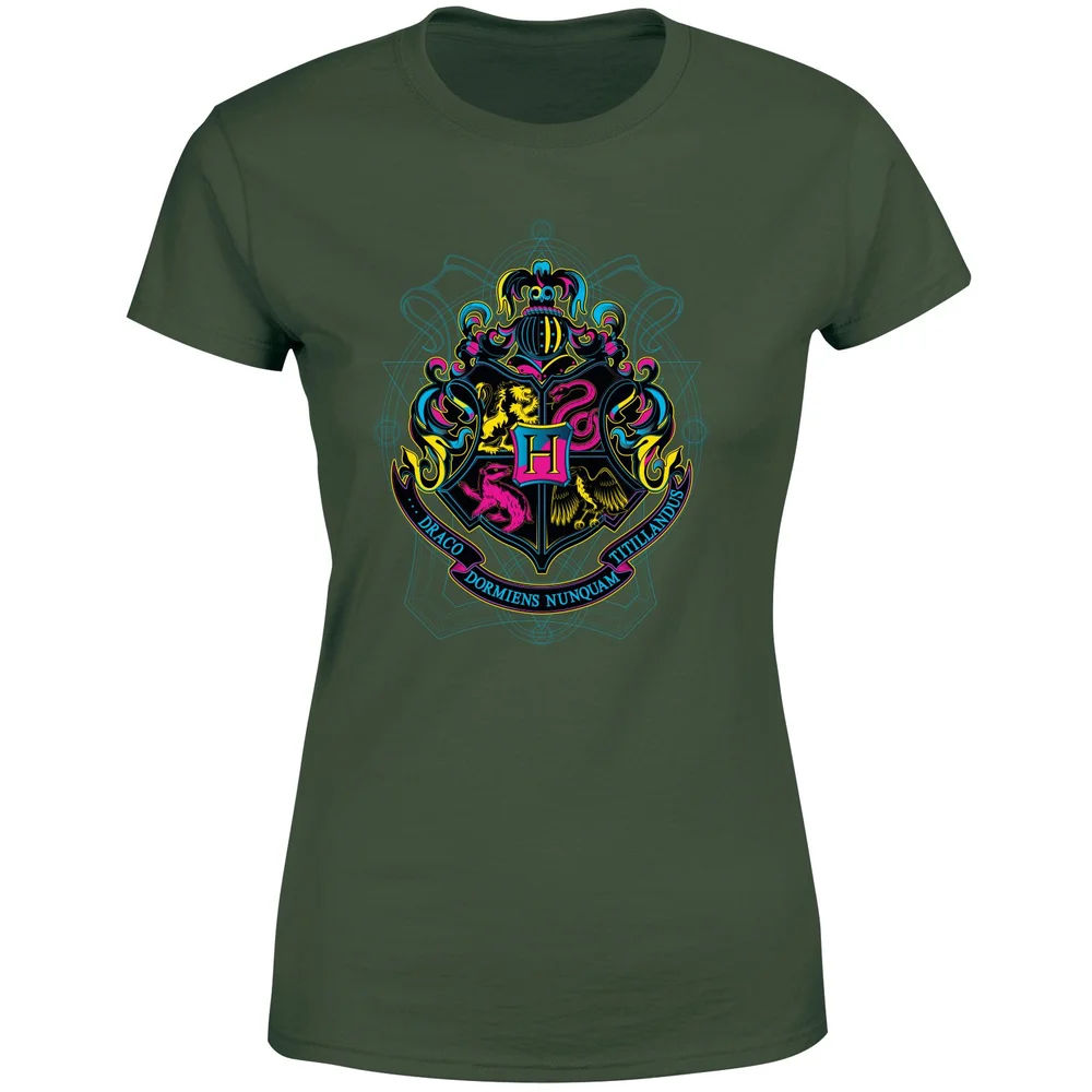 Harry Potter Hogwarts Neon Crest Women's T-Shirt - Green - XS Image 1