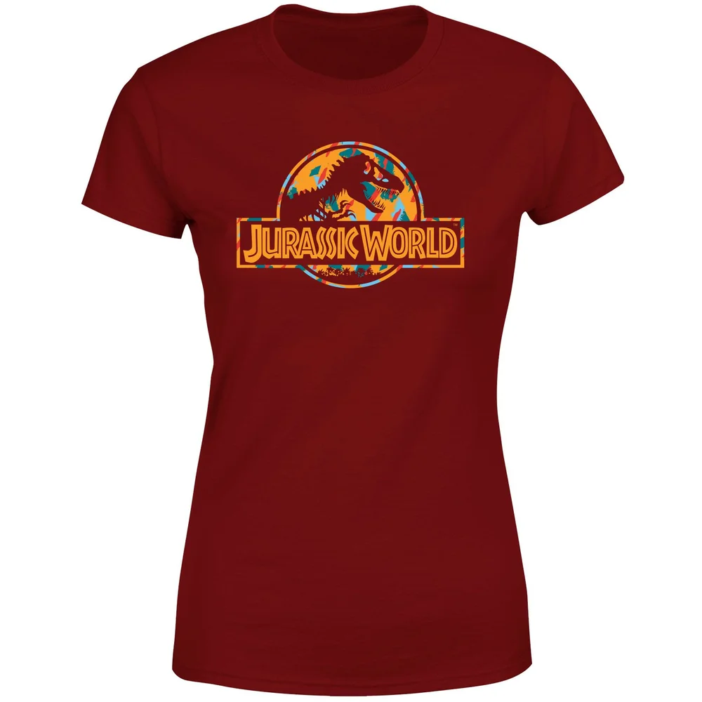 Jurassic Park Logo Tropical Women's T-Shirt - Burgundy - S Image 1
